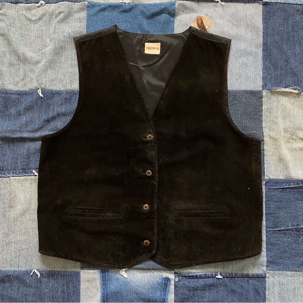 vintage crossroads suede black leather vest size L